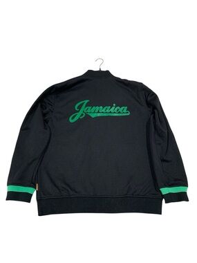 Stüssy Jamaica Track Jacket Black Green Stripe Zip Up Streetwear Y2K size Large